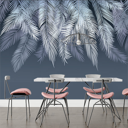 Custom Blue Shades Fern Leaf Botanical Wallpaper Dark Tropical Wall Mural