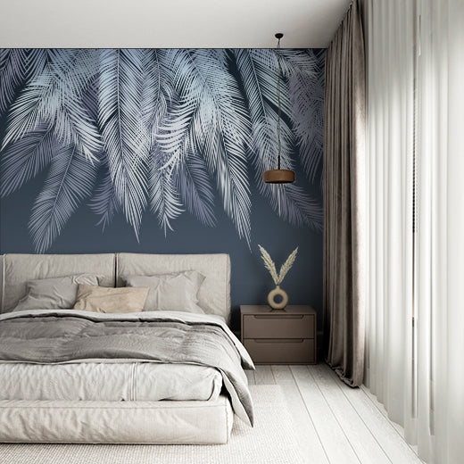 Blue Shades Fern Leaf Botanical Wallpaper Dark Tropical Wall Mural