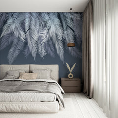 Custom Blue Shades Fern Leaf Botanical Wallpaper Dark Tropical Wall Mural