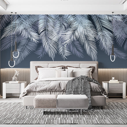 Blue Shades Fern Leaf Botanical Wallpaper Dark Tropical Wall Mural