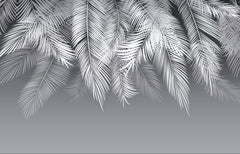 Custom White Feathers Dark Gradient Wallpaper Monochrome Tropical Palm Leaf Wall Mural