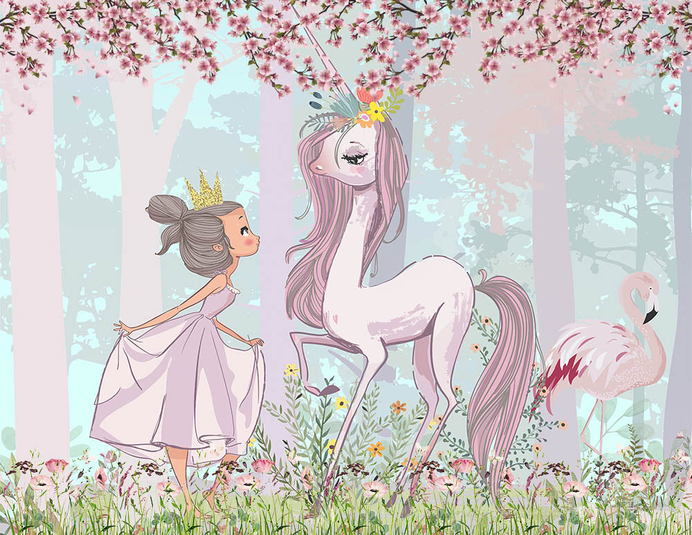 Kids Wall Mural Fairytale Forest Princess Unicorn Wallpaper for Girls