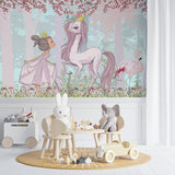 Kids Wall Mural Fairytale Forest Princess Unicorn Wallpaper for Girls