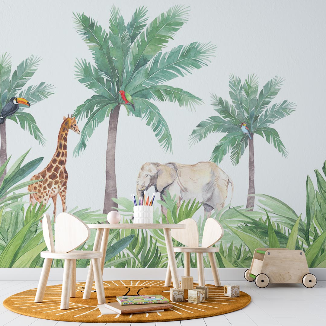 Kids Wall Mural African Safari Wildlife and Exotic Animals Wallpaper for Kids Room