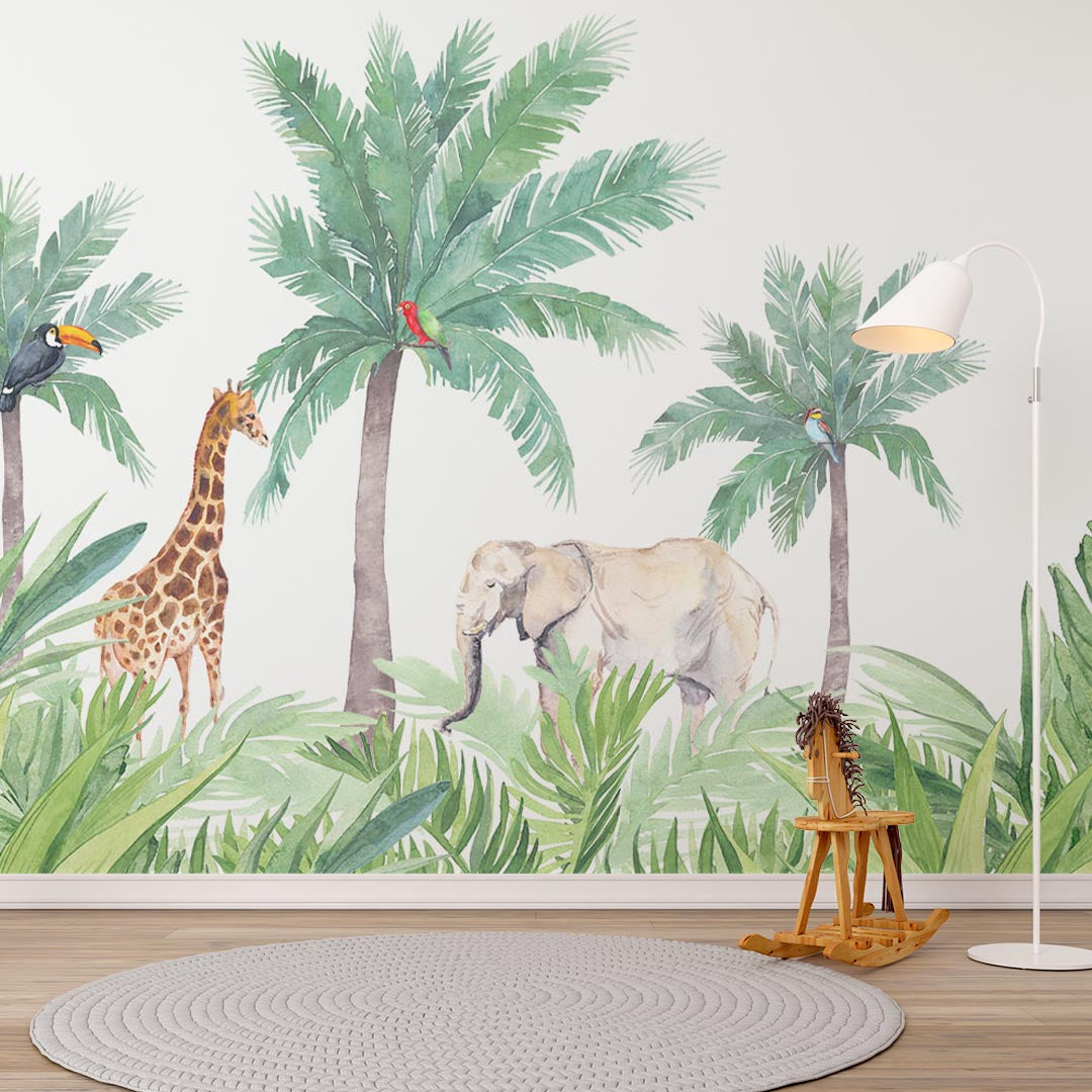 Kids Wall Mural African Safari Wildlife and Exotic Animals Wallpaper for Kids Room