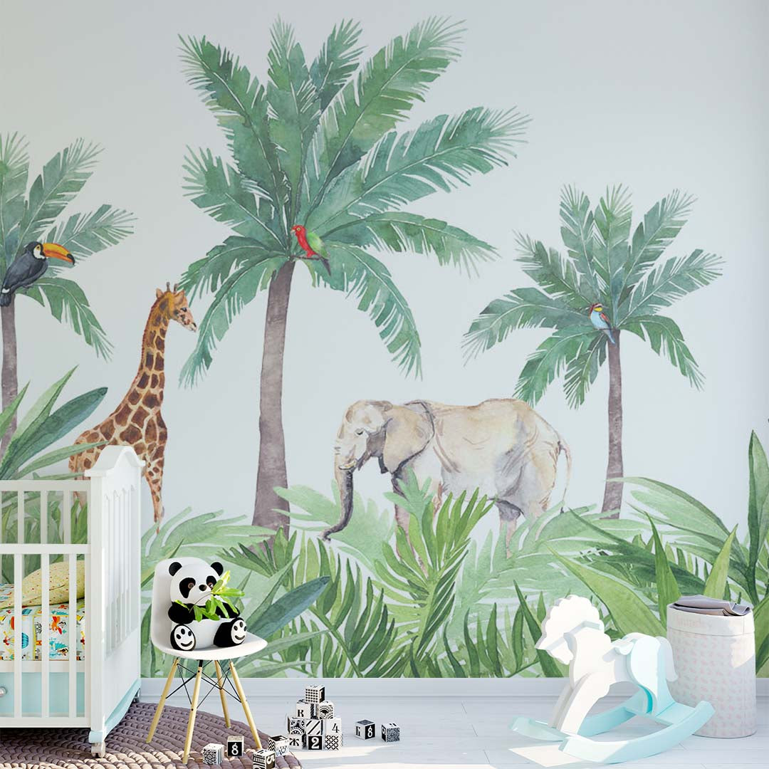 Kids Wall Mural African Safari Wildlife and Exotic Animals Wallpaper for Kids Room