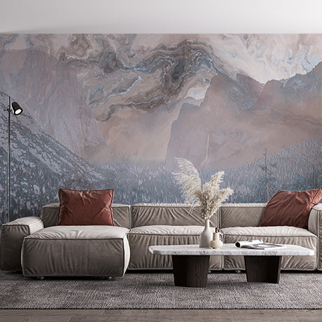 Abstract Marble-Effect Mountain Landscape Wall Mural Wallpaper