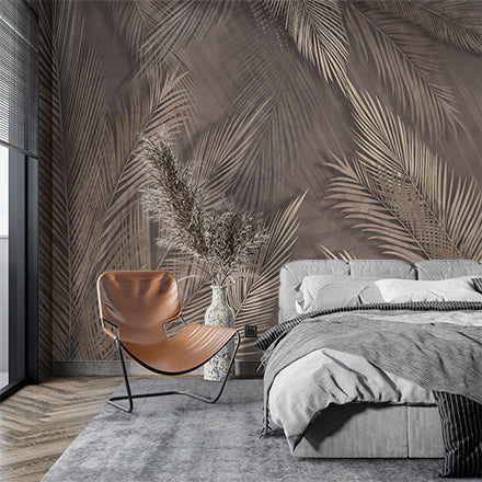 Brown Tropical Palm Leaf Tree Fresco Wall Mural Botanical Wallpaper