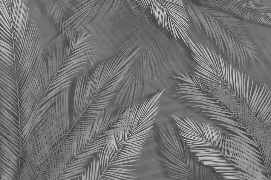 Dark Fresco Tropical Palm Tree Leaf Wall Mural Monochrome Botanical Wallpaper