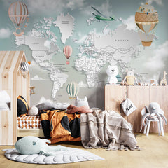 Custom Aircraft Kids World Map Wall Mural Globe Wallpaper Posters for Kids