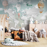 Aircraft Kids World Map Wall Mural Globe Wallpaper Posters for Kids