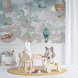 Aircraft Kids World Map Wall Mural Globe Wallpaper Posters for Kids