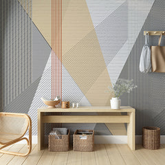 Custom Contemporary Geometric Wallpaper with Textured Stripes and Brick Patterns