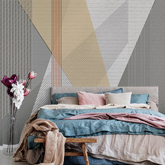 Custom Contemporary Geometric Wallpaper with Textured Stripes and Brick Patterns