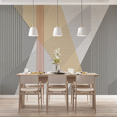 Custom Contemporary Geometric Wallpaper with Textured Stripes and Brick Patterns