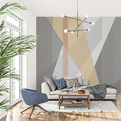 Custom Contemporary Geometric Wallpaper with Textured Stripes and Brick Patterns