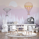 Kids Wall Mural City in the Mountains White Forest Wallpaper for Girl