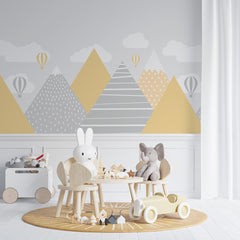 Custom Kids Wall Murals Scandinavian Mountains Yellow Grey Wallpaper for Kids