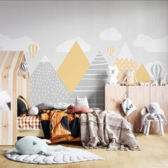 Custom Kids Wall Murals Scandinavian Mountains Yellow Grey Wallpaper for Kids