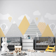 Custom Kids Wall Murals Scandinavian Mountains Yellow Grey Wallpaper for Kids