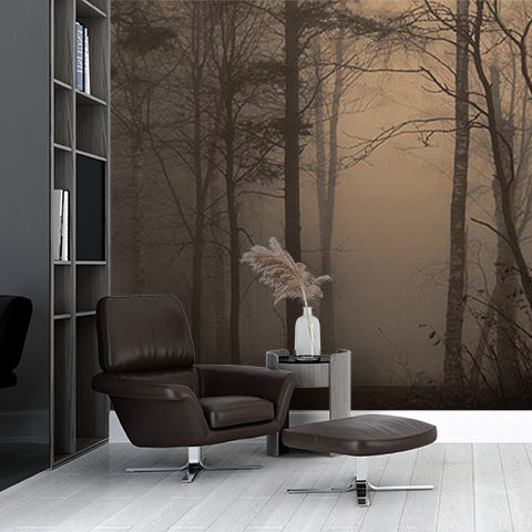 Mystical Foggy Forest at Dusk Wall Mural Wallpaper