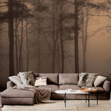 Misty Twilight Forest Wall Mural Wallpaper - Dark and Enigmatic Woodland Scene