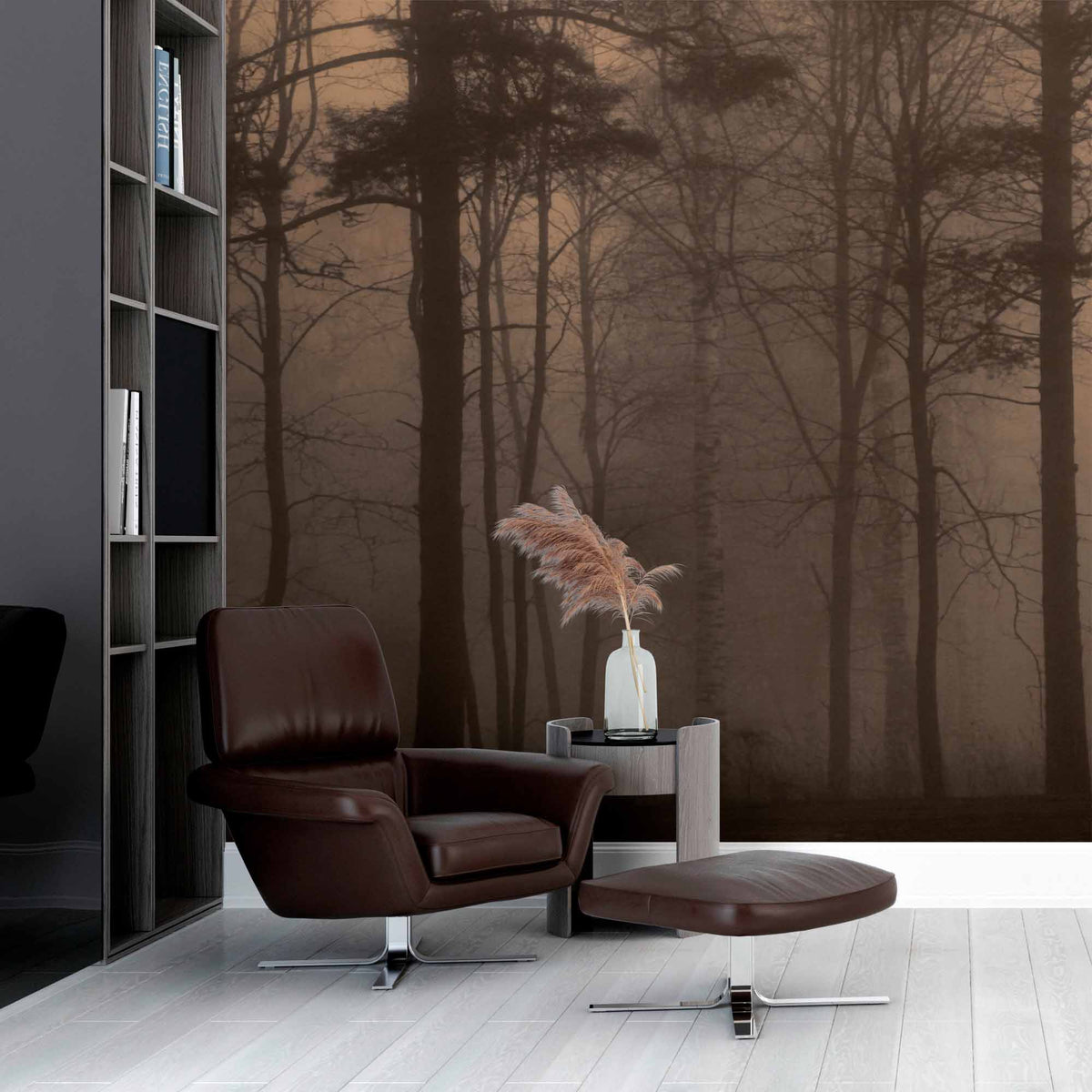 Misty Twilight Forest Wall Mural Wallpaper - Dark and Enigmatic Woodland Scene