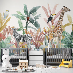 Custom Kids Wall Mural  African Safari Wildlife Animals Wallpaper for Kids Room