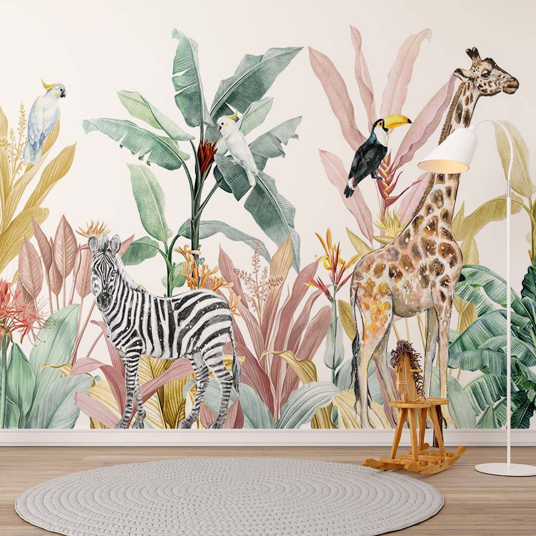 Custom Kids Wall Mural  African Safari Wildlife Animals Wallpaper for Kids Room