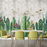 Vibrant Cactus and Succulent Wall Mural Wallpaper with Rustic Background