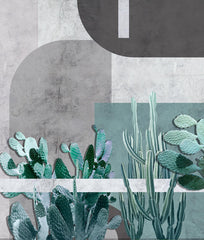 Custom Contemporary Geometric Cactus Wall Mural Wallpaper with Concrete Texture