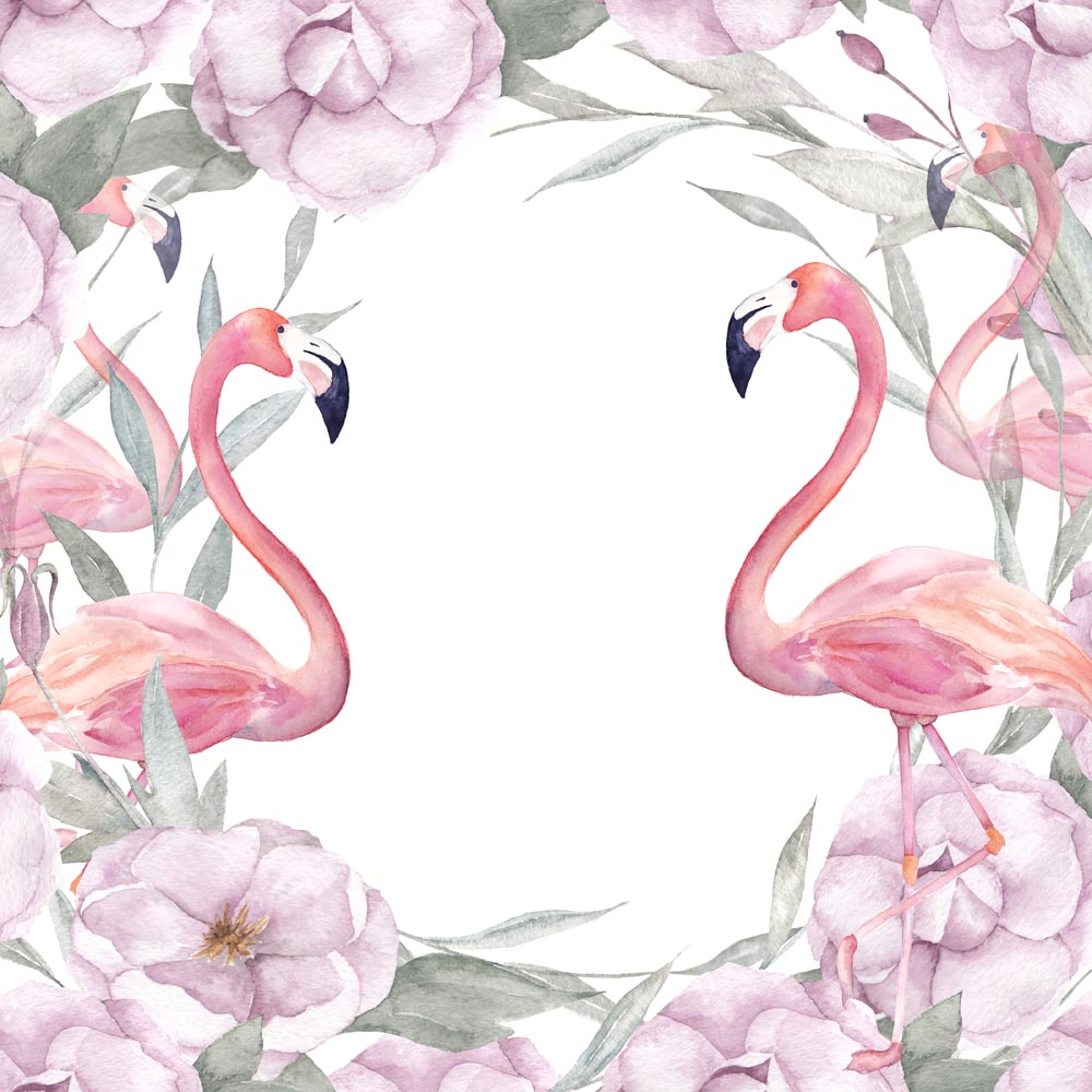 Kids Wall Mural Pink Flamingo with Flowers Watercolour Tropical Nursery Wallpaper