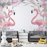 Kids Wall Mural Pink Flamingo with Flowers Watercolour Tropical Nursery Wallpaper