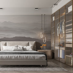 Custom Misty Mountain Range Wallpaper Gray and White Landscape Wall Mural for Living Room, Bedroom Decor