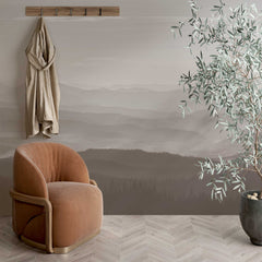 Custom Misty Mountain Range Wallpaper Gray and White Landscape Wall Mural for Living Room, Bedroom Decor