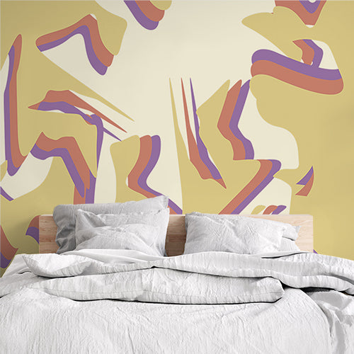 Abstract Pastel Fluid Shapes Wallpaper in Purple, Orange, and Cream