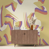 Abstract Pastel Fluid Shapes Wallpaper in Purple, Orange, and Cream