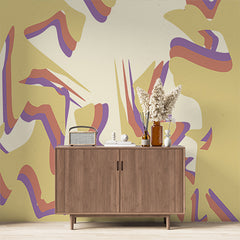 Custom Abstract Pastel Fluid Shapes Wallpaper in Purple, Orange, and Cream