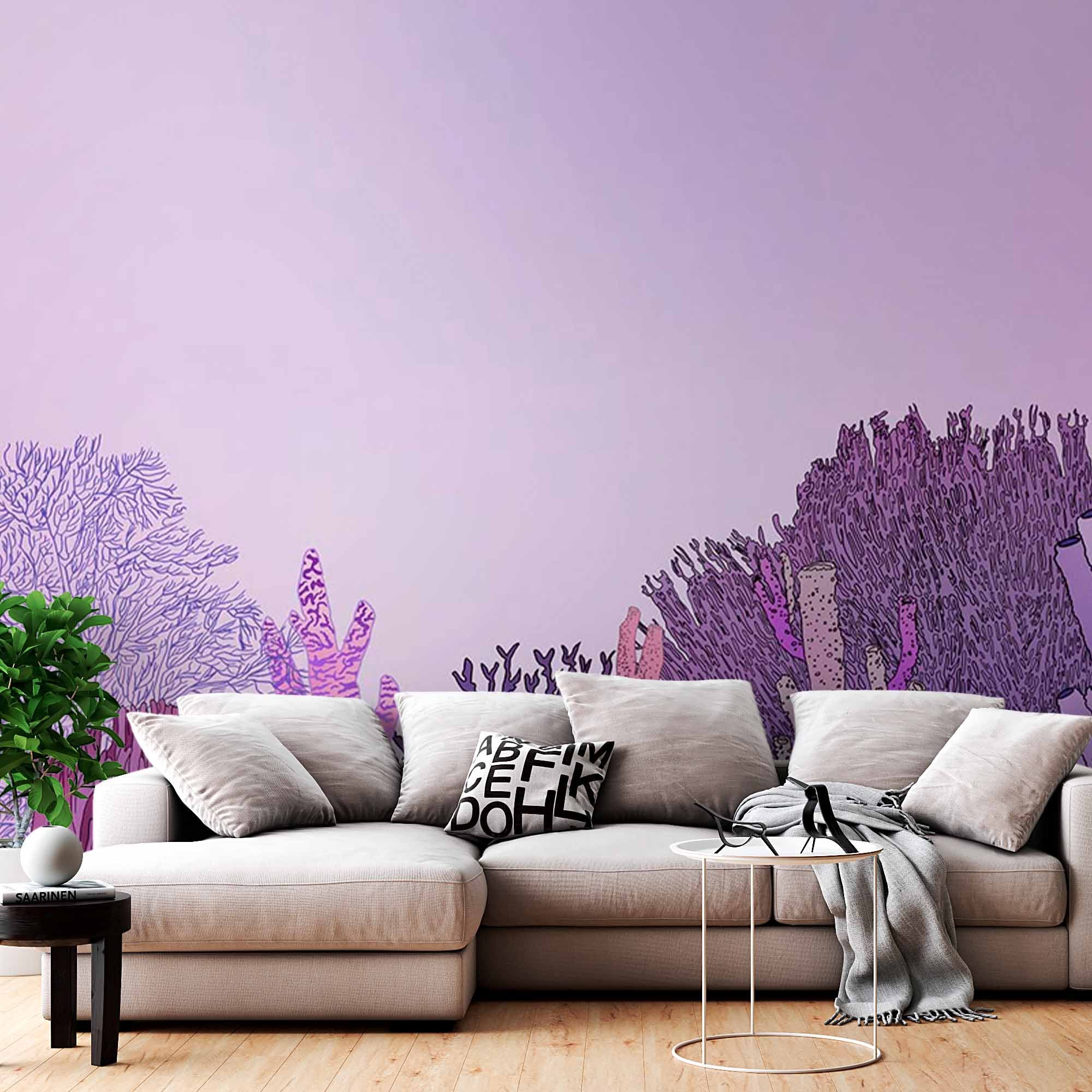 Purple Coral Reef Wall Mural Aquatic Plant Wallpaper