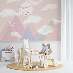 Custom Kids Wall Murals Cute Sun Pink Scandinavian Mountains Wallpaper for Kids