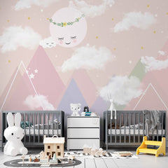 Custom Kids Wall Murals Cute Sun Pink Scandinavian Mountains Wallpaper for Kids