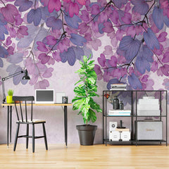 Custom Dreamy Purple and Pink Floral Wall Mural Wallpaper with Hummingbirds