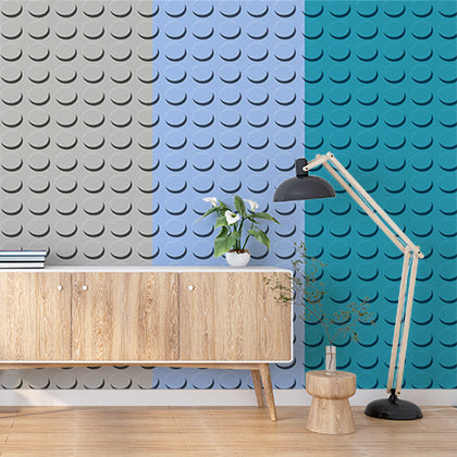 Colorful Circular Pattern Wallpaper in Shades of Gray, Blue, and Teal