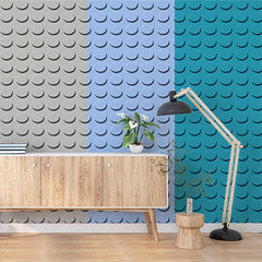 Custom Colorful Circular Pattern Wallpaper in Shades of Gray, Blue, and Teal