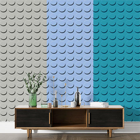 Colorful Circular Pattern Wallpaper in Shades of Gray, Blue, and Teal