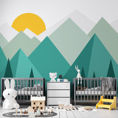 Custom Kids Wall Murals Green Scandinavian Mountains Wallpaper for Kids