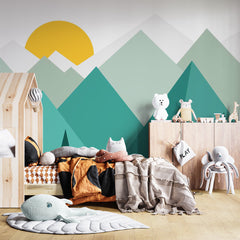 Custom Kids Wall Murals Green Scandinavian Mountains Wallpaper for Kids