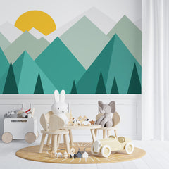 Custom Kids Wall Murals Green Scandinavian Mountains Wallpaper for Kids