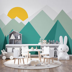 Custom Kids Wall Murals Green Scandinavian Mountains Wallpaper for Kids