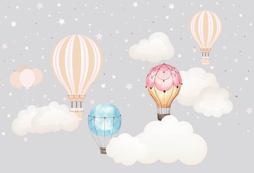 Skandinavische-Heißluftballons-Tapete – Kinder-Fototapete mit Sternenhimmel
